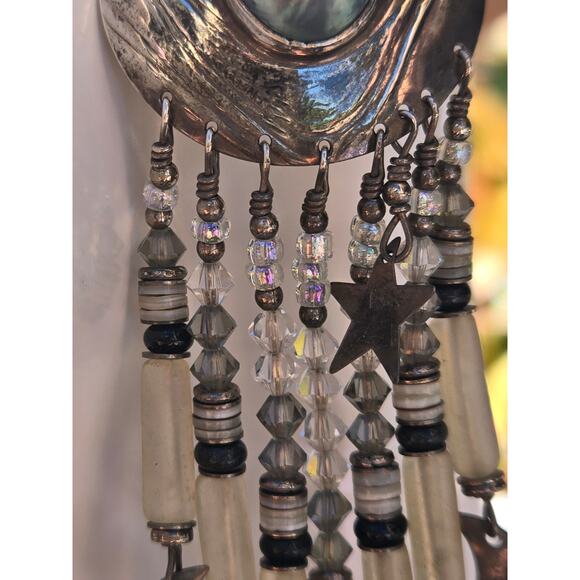 Vintage Tabra Sterling Silver Grey Pearl Celestial Statement Dangle Earrings 4" - Picture 4 of 10